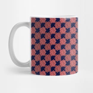 Floral Checkerboard in Pink and Navy Blue Mug